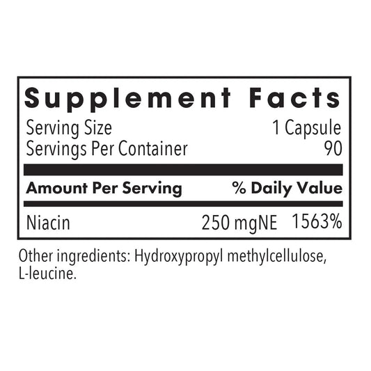 Niacin (Vit B3) 250mg 90 caps - Allergy Research