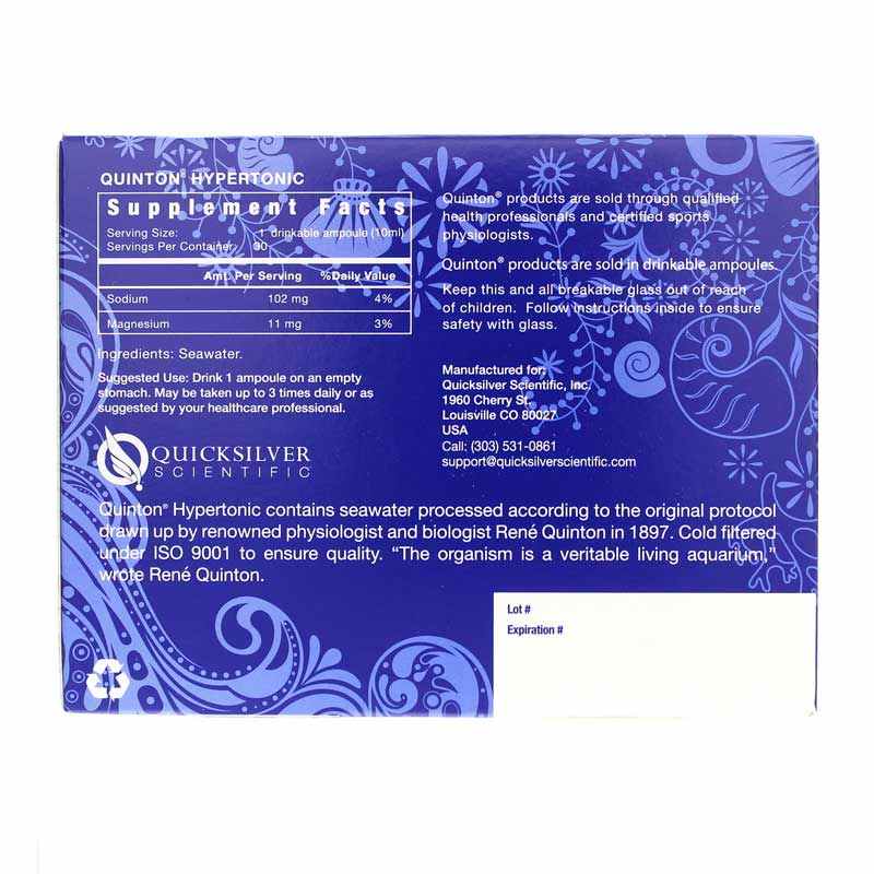 Quicksilver Quinton Hypertonic 30 Ampules ~ ^