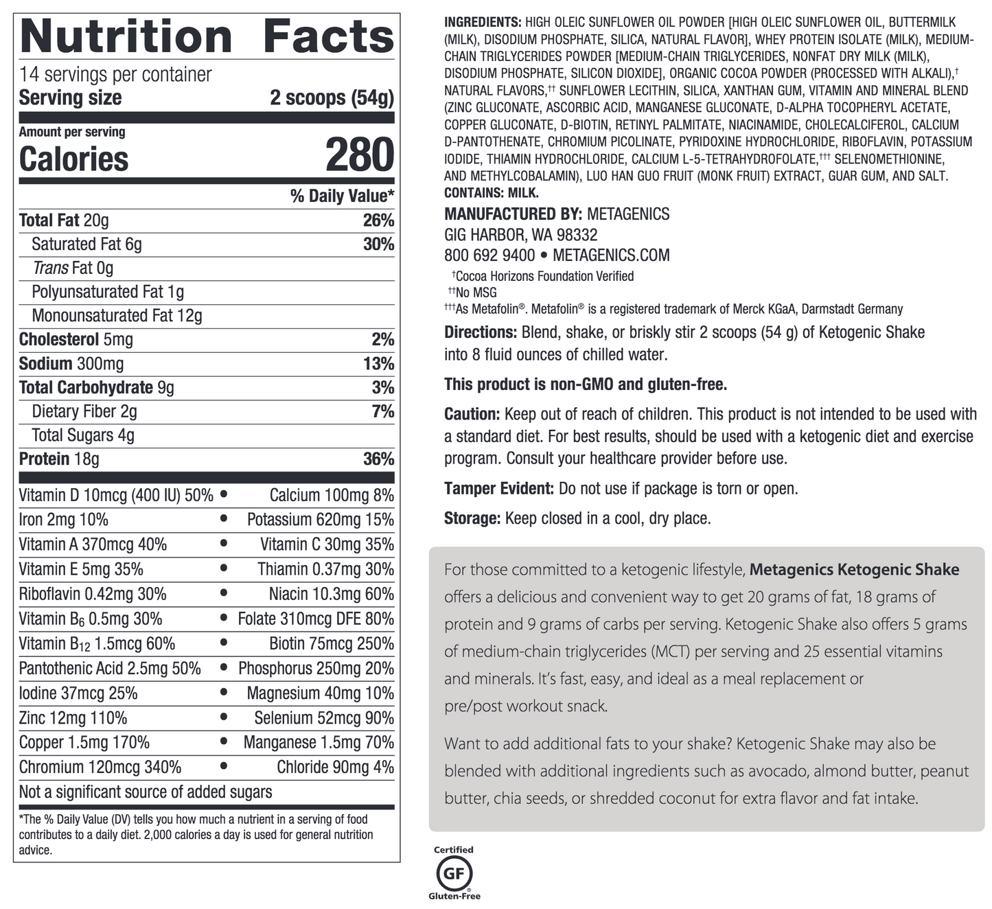 Ketogenic Shake (Chocolate) 1 lb. ~