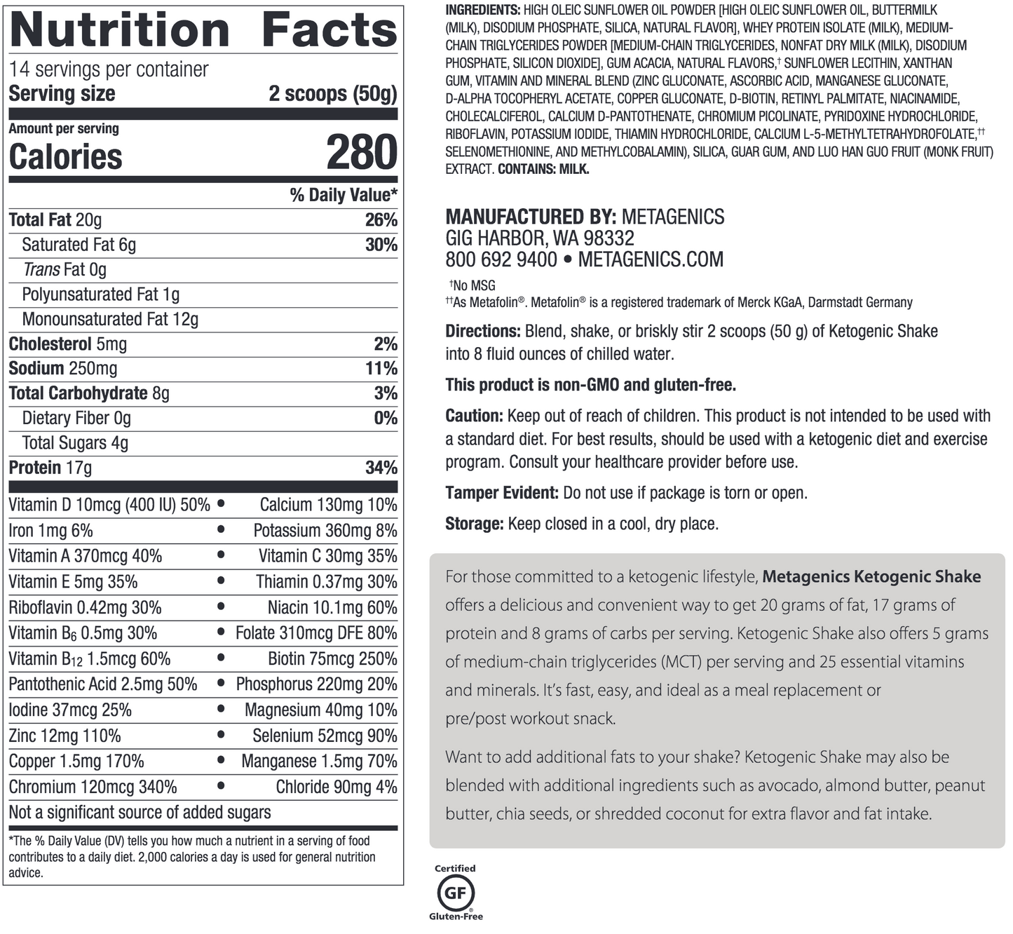 Ketogenic Shake (Vanilla) 1 lb. ~