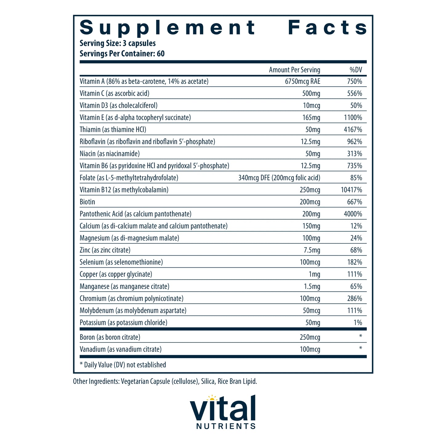 Multi-Nutrients NO Iron/Iodine 180 caps - Vital Nutrient